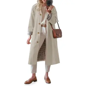 Women's Long Trench Coat Single-Breasted Oversized Windproof Fashionable Coat Casual Earrings Can be used with raincoat