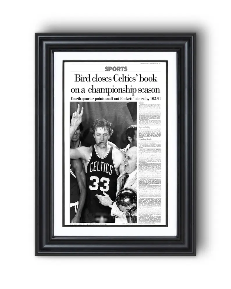 [Unframed] 1981 Boston Celtics Champions “Bird Closes Book on Championship Season”  Sports Front Page Print