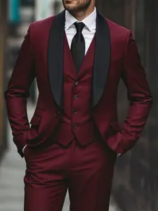 Men's 3pcs Slim-Fit Black Suit Set with Vest, Pants & Notched Collar - Wedding, Business, Prom, Funeral Tailoring - All-Season Formal Wear Tuxedo Suits (No Stretch) - Complete Suit Jacket & Trousers Outfit