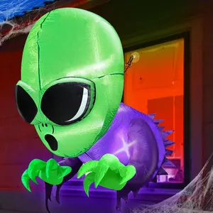 4FT Halloween Inflatable Alien Window Decor LED Light Up Scary Outdoor Yard Ornament
