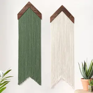 Betylifoy Macrame Wall Hanging Boho Wall Decor, 2 Pcs Handmade Yarn Woven Tapestry Green Beige Tassels Modern Bohemian Wall Art Decorations for Bedroom Living Room Apartment Nursery Backdrop 11.8''W x 41''L
