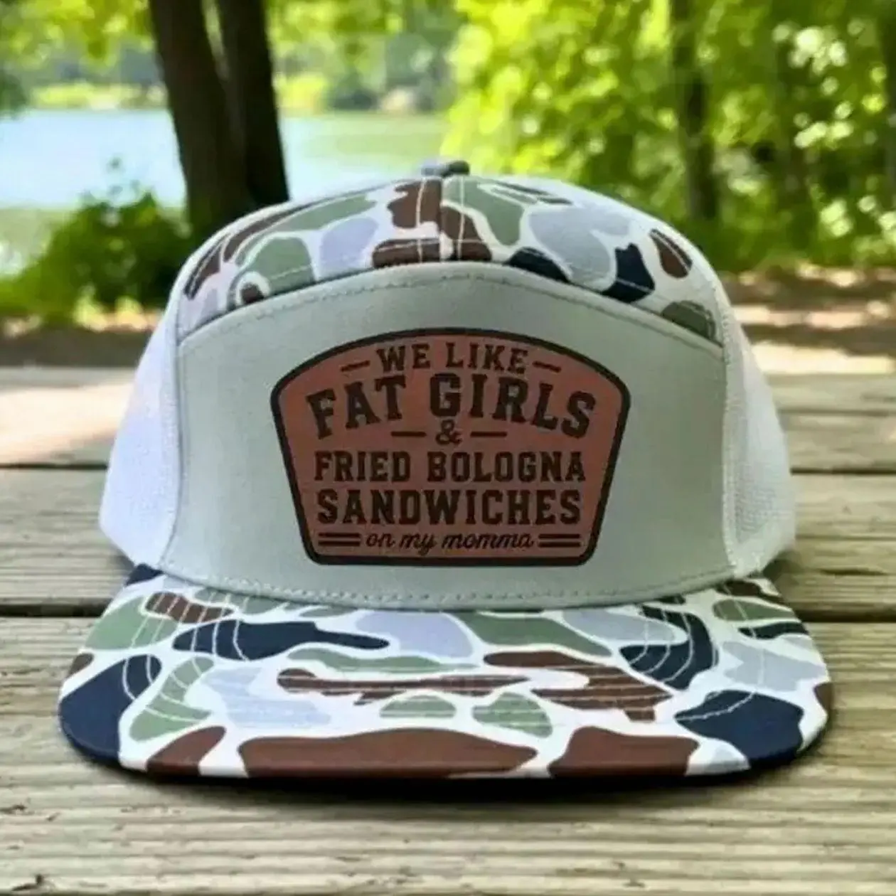 We Like Fat Girls & Fried Bologna Sandwiches Leather Patch Trucker Hat, Funny Southern Snapback Cap, Adjustable Mesh Hat, Country Lifestyle Gift for Men & Women