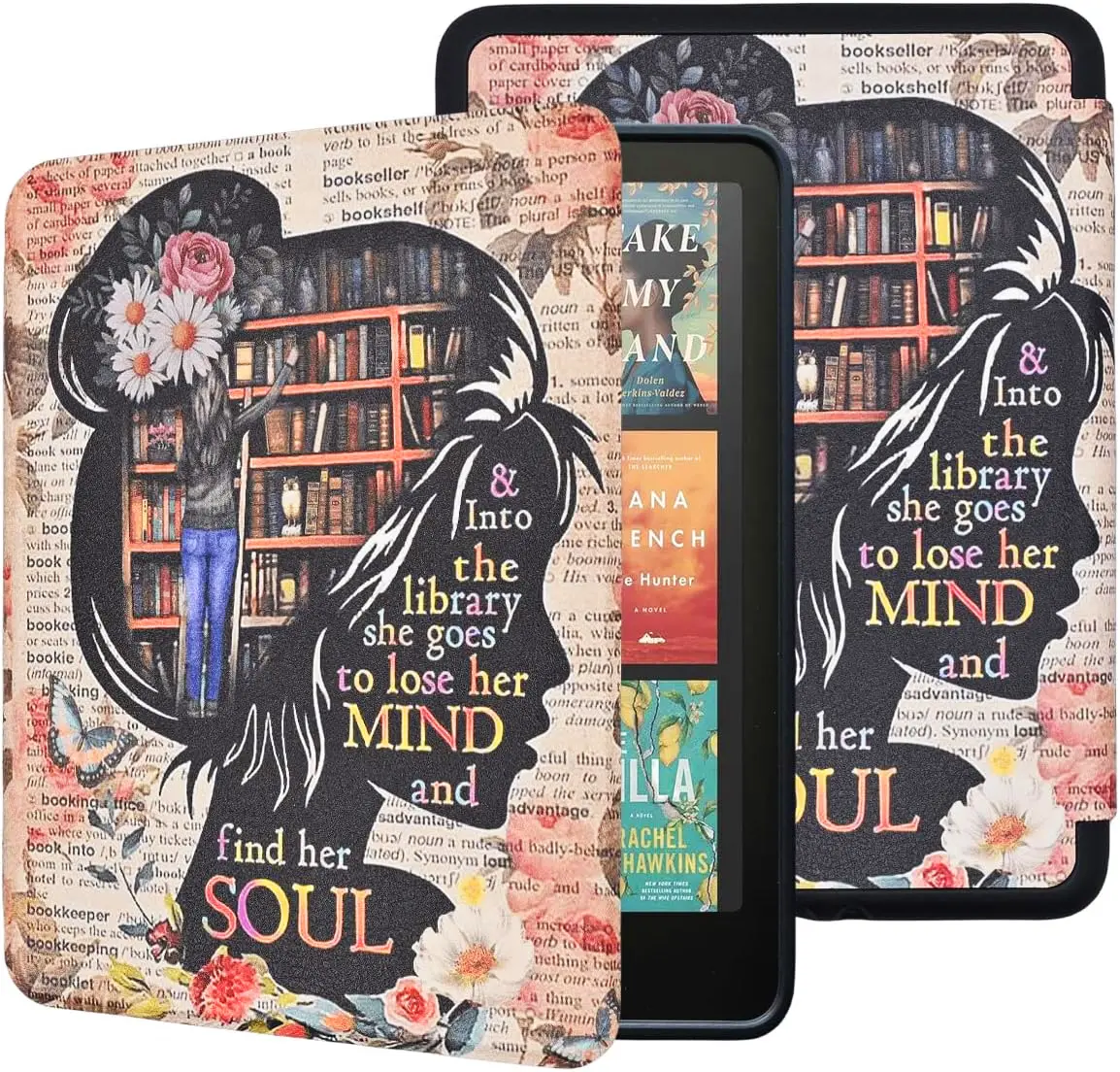 Kindle Paperwhite 12th Generation Case 7 Inch 2024 Release, Into the Library PU Leather Cover with Auto Sleep Wake Function and Hand Strap, Book Lover Gift