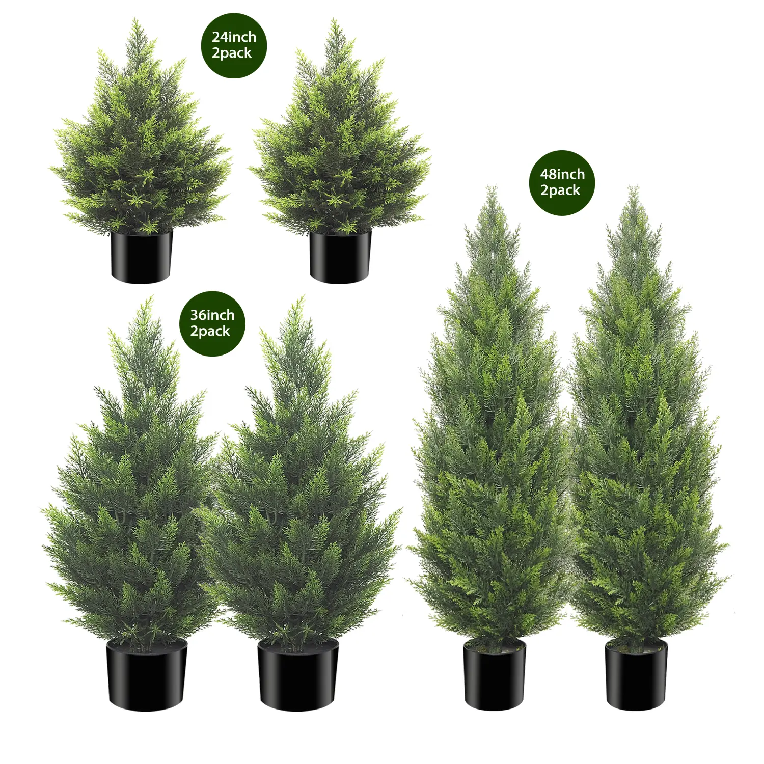 24inch 36inch 48inch  Artificial Cedar Topiary Trees (2-Pack) - UV Protected Faux Pine Christmas Trees for Porch & Garden, Realistic Tall Potted Fake Plants, Ideal Housewarming for Home Decor