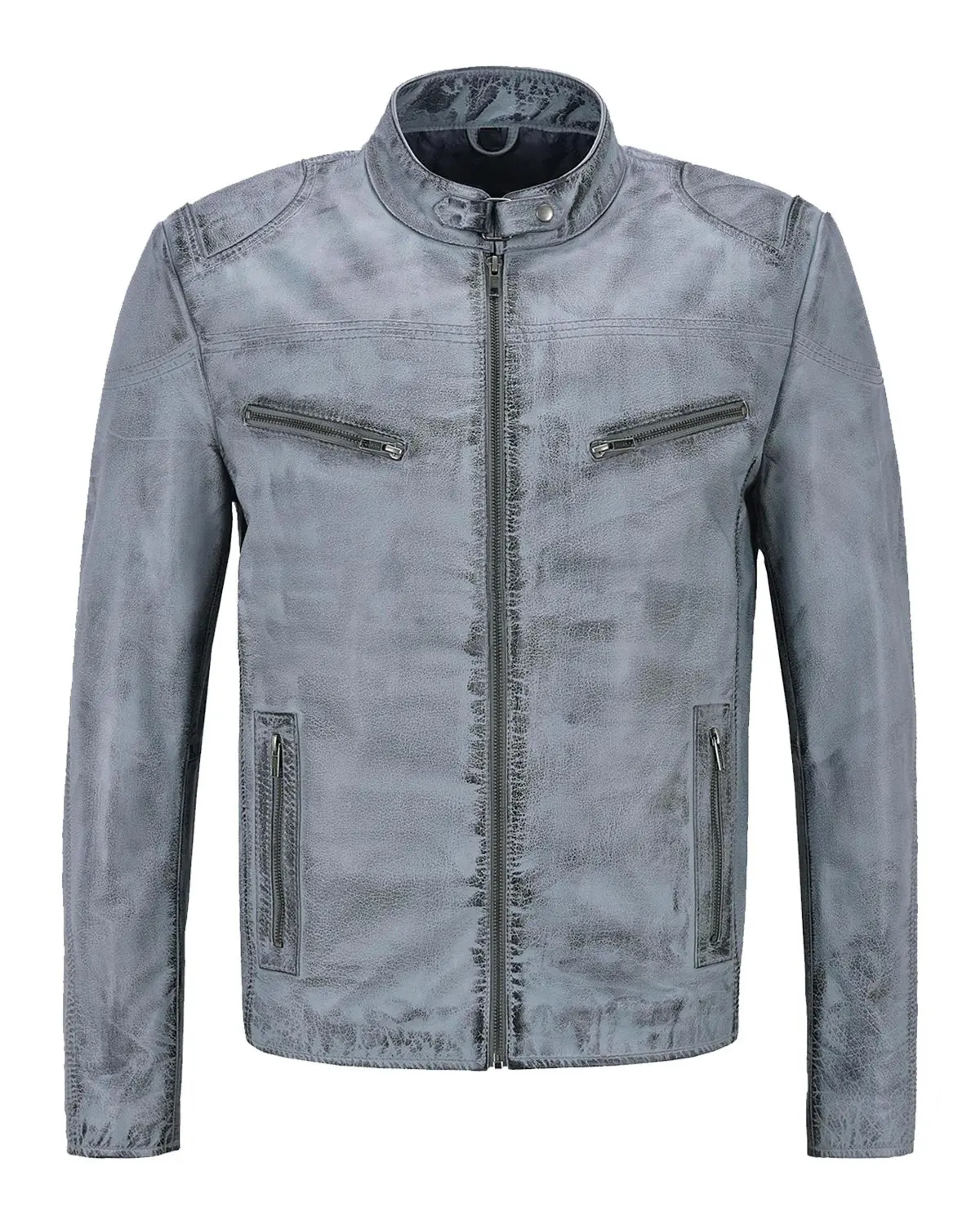 MotorCycleJackets Men's Distressed Light Blue Retro Biker Leather Jacket