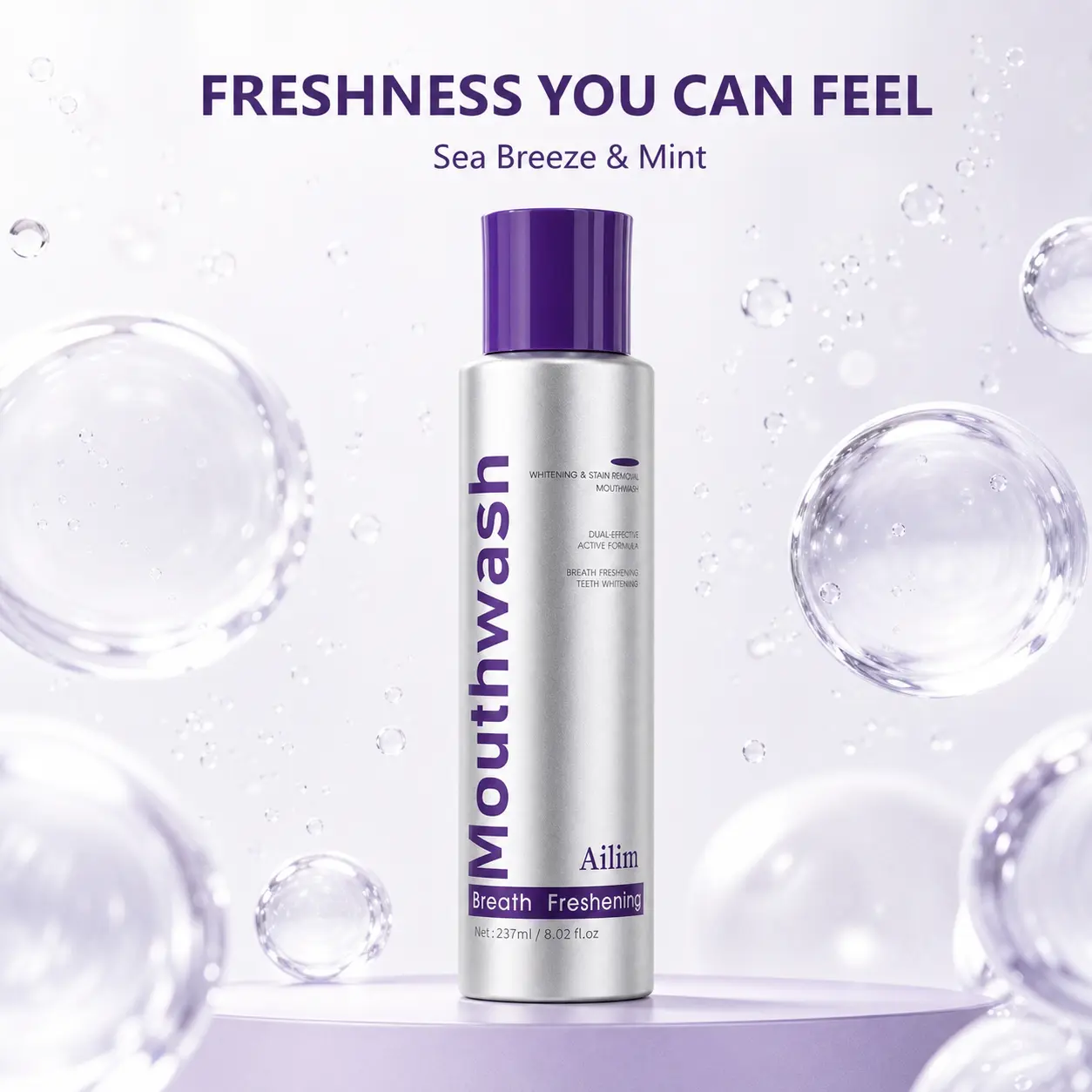 Whitening & Stain Removal Mouthwash, Gentle Oral Rinse for Fresh Breath with Sea Breeze Mint Flavor, Daily Care, 237ml
