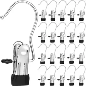 20 Pack Hanging Clip, Stainless Steel Boot Hanger for Closet Organizer, Clothes Pins Laundry Clip for Hanging Jeans, Pants, Towel, Hat, Wigs, Sock, Blanket, Rugs