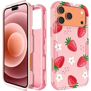 for iPhone for Women - Cute Girls Girly Phone Cover Aesthetic Unique Design Teen Strawberry Flower Heavy Duty Protective Shockproof Military Grade Funda