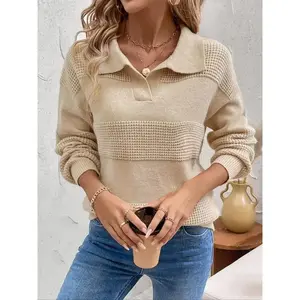 Women's textured off shoulder sweater, autumn and winter casual long sleeved collar jumper, fashionable women's knitted daily wearRAIMENTRY