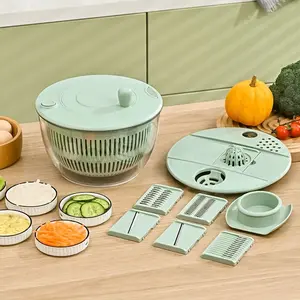 Salad Spinner Vegetable Chopper, Multifunctional Vegetable Slicer & Food Shredder with 6 Blades, Manual Lettuce Dryer and Fruit Washer, Kitchen Prep Gadget for Salad, Fruits and Vegetables