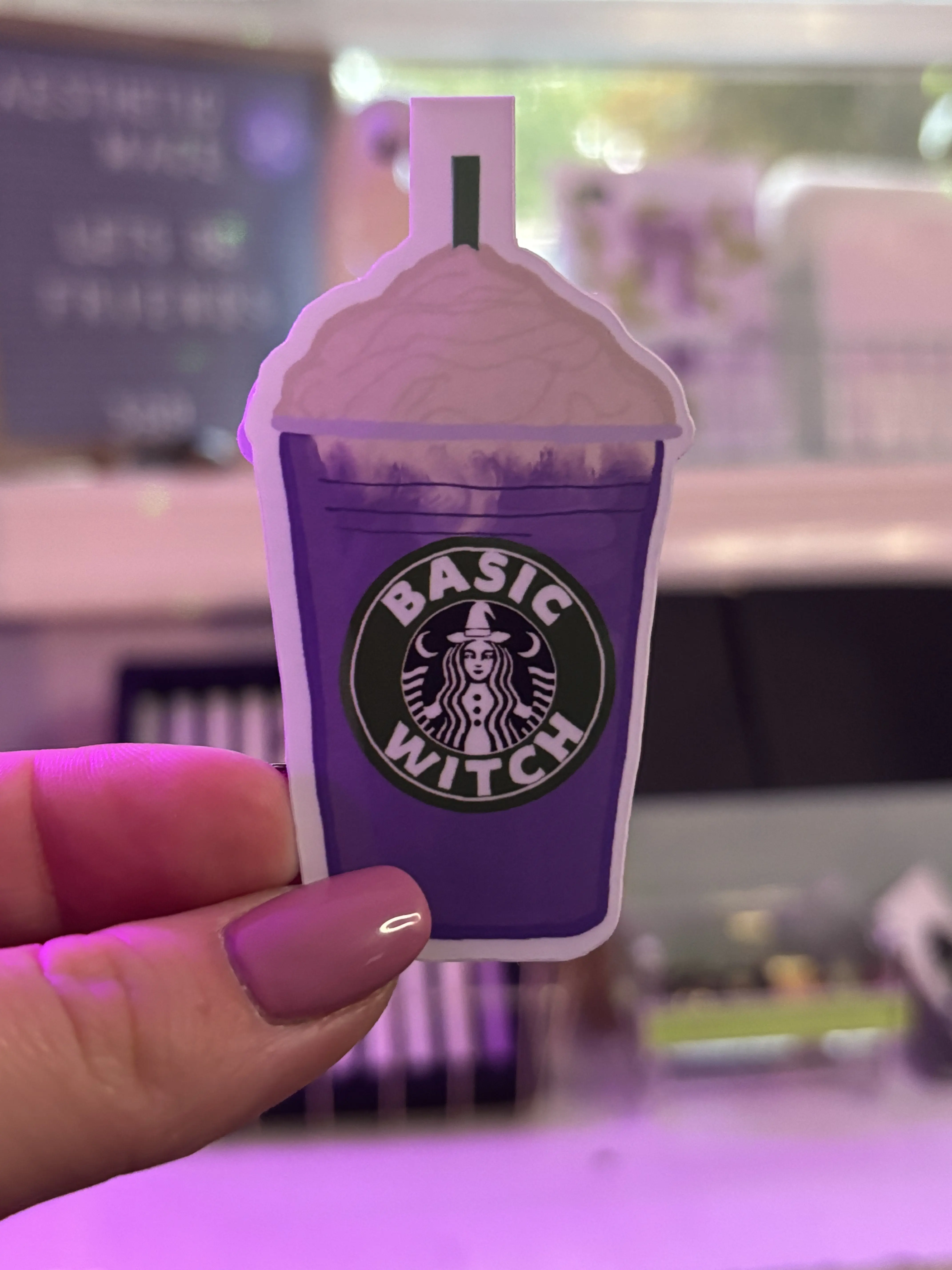 Basic Witch Coffee Magnetic Bookmark Spooky Cute Book Accessory Halloween Gift for Coffee Lovers & Readers Purple Design