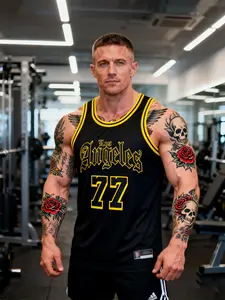 Men's #77 Stitched Basketball Jersey, Loose Fit Knit Fabric, Embroidered Letters and Numbers, Unisex Outdoor Training Casual Wear