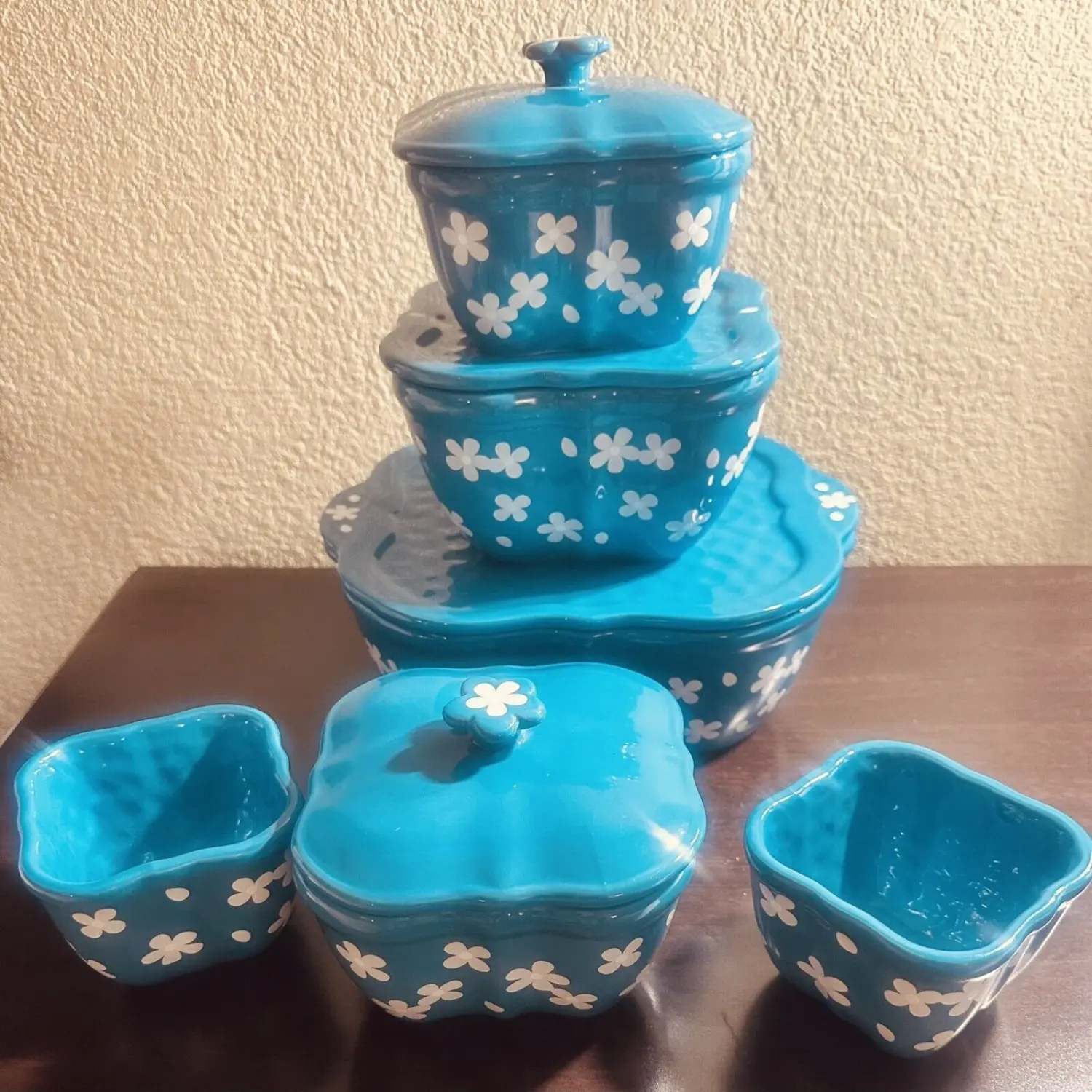 Temptations  field of flowers Baking dish_ Blue_ set of 10