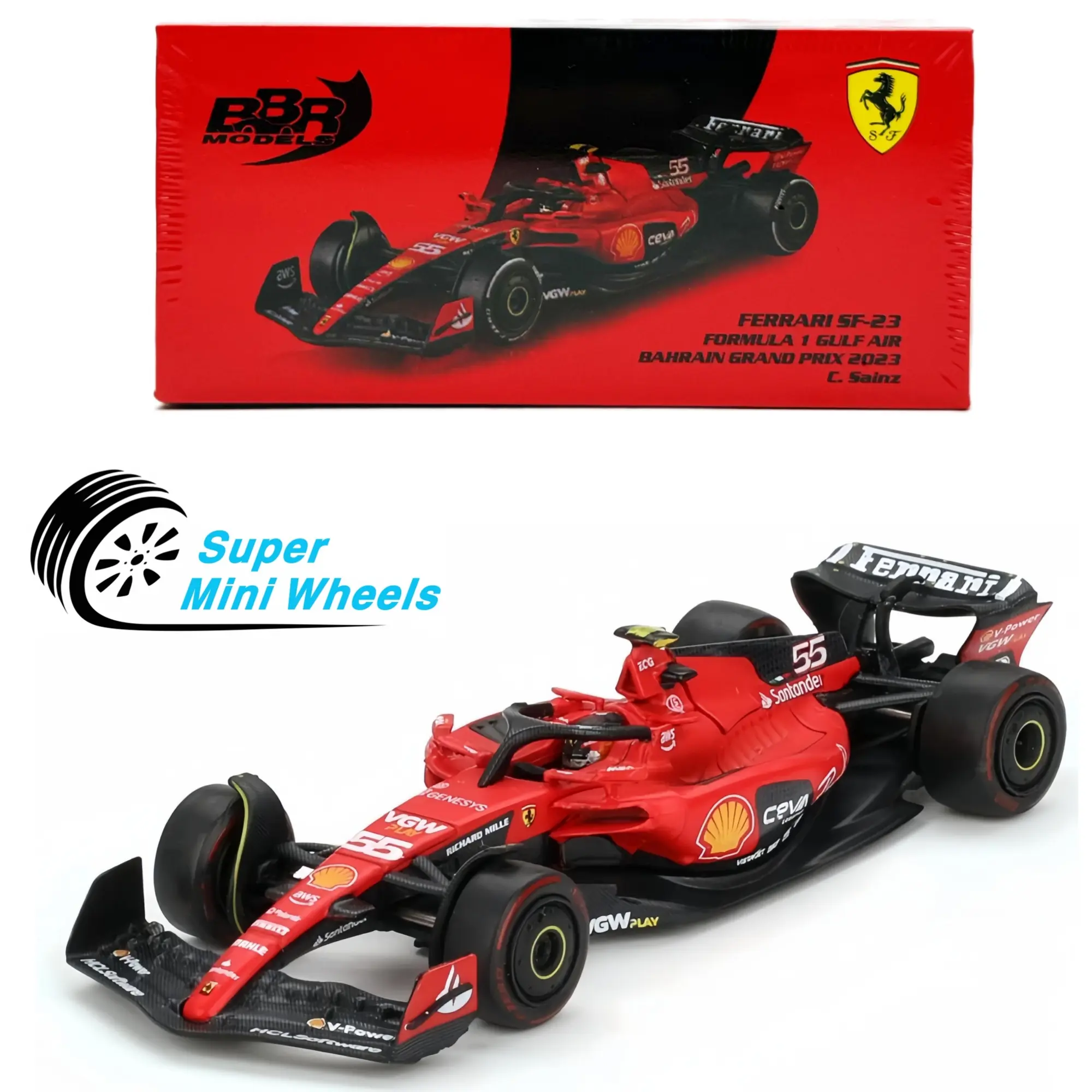 BBR Models 1:64 F1 Ferrari SF23 #55 C. Sainz 2023 Bahrain GP