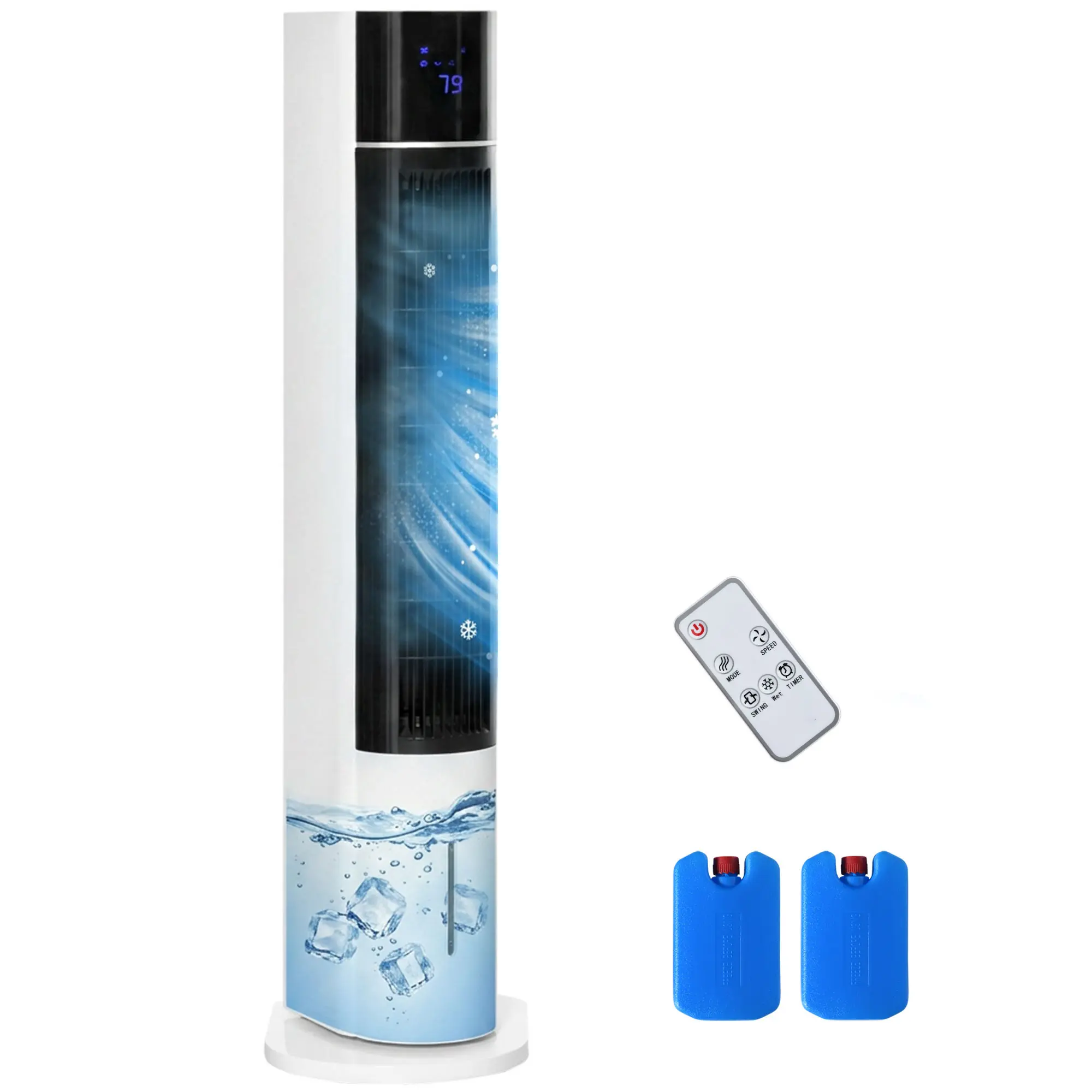 42 Inch 3-In-1 Evaporative Air Cooler 52° Oscillating Portable Swamp Cooler with Humidifier 3 Speeds 3 Modes 12H Timer LED Screen Remote Control 0.8 Gallon Water Tank Quiet Bladeless Design for Home Bedroom Office