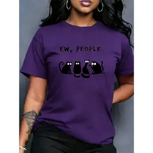 100% cotton women's casual short-sleeve T-shirt, vintage style loose fit, soft and breathable fabric, machine washable, available in multiple colors, with humorous prints |     Medium-stretch material, cat-themed shirt