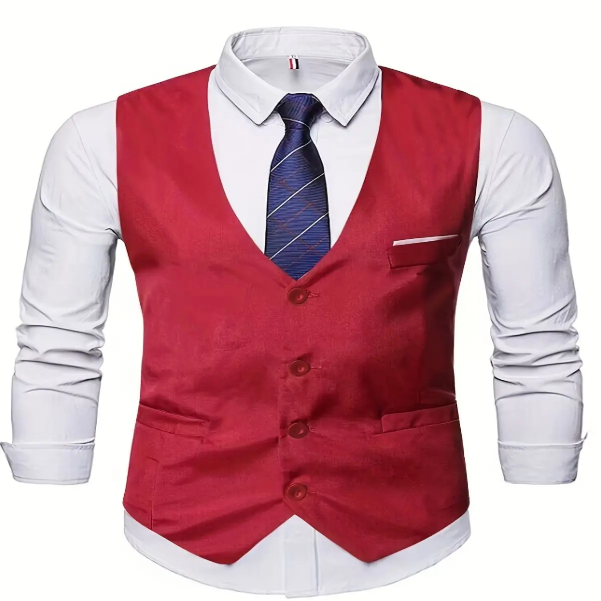 Four-button vest, cross-border foreign trade Men's suit jacket, Korean version slim-fit thin trendy casual groomsmen vest tuxedo baggy  prom custom  suit