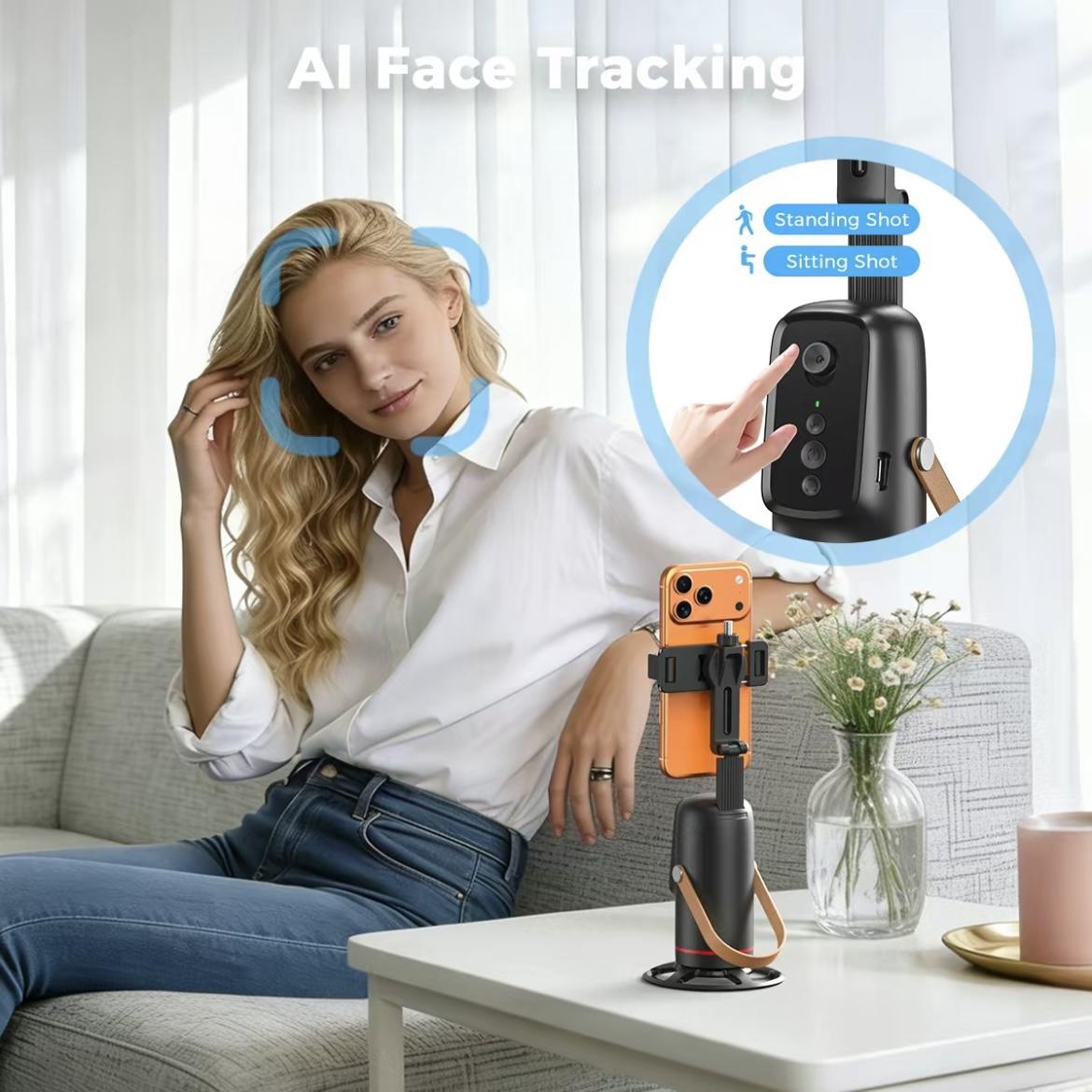 Automatic face-tracking tripod with gesture control, 360° rotation; phone camera mount for body/face shots; smart tracking holder for live vlogging and video streaming; selfie accessories; 360 rotating phone stand Automatic face-tracking tripod with gesture control, 360° rotation; phone camera mount for body/face shots; smart tracking holder for live vlogging and video streaming; selfie accessories; 360 rotating phone stand