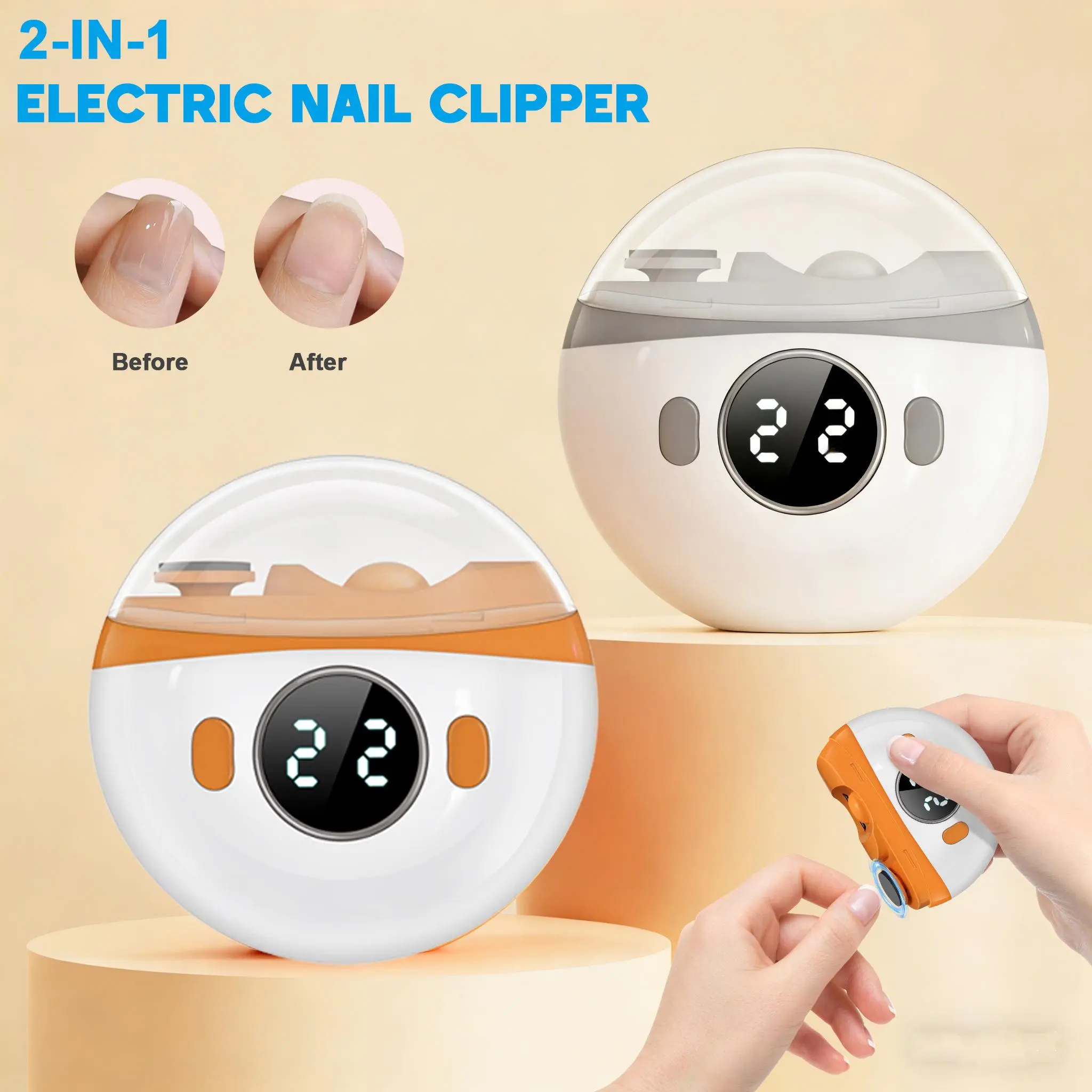 2 in 1 Electric Nail Clipper 3 Speed Adjustable for Seniors Adults & Babies Automatic Nail Polisher Trimmer Nail Care Device