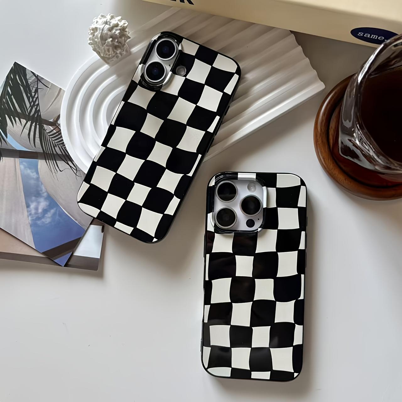 Phone Case - A Black And White Checkered Large Hole Jelly Phone Case, a Must-Have for Fashion Trends. Easy Spring And Summer Phone Case Suitable for Models 16/16Plus/16Pro/16Promax/15/15Plus/15Promax/14/14Plus/14Pro/14Promax, 13/13Pro/13Promax