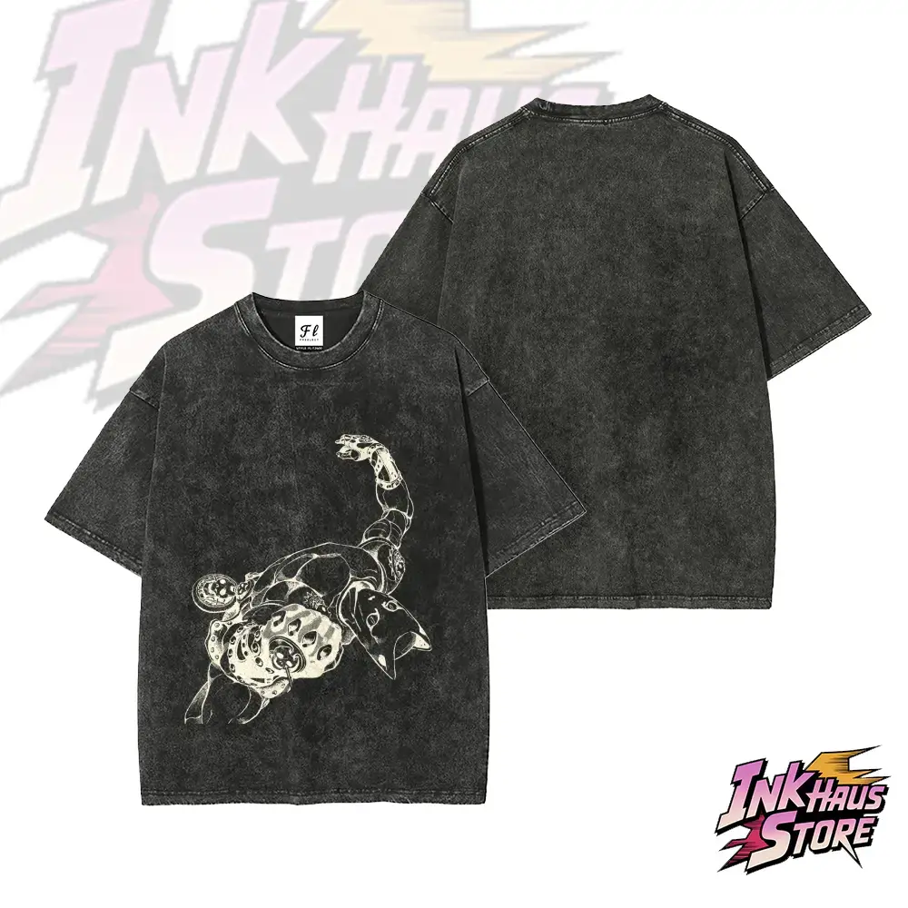 Unisex JoJo's Bizarre Adventure Killer Queen Graphic T-Shirt - Short Sleeve, Premium Cotton, Acid Wash, Round Neck/Crew Neck, Retro Anime Fashion Stylish Outfit, Anime Fashion Style, Casual, Classic, Do Not Bleach, Hang Dry, Lettuce Trim, Loose-Fitting, M
