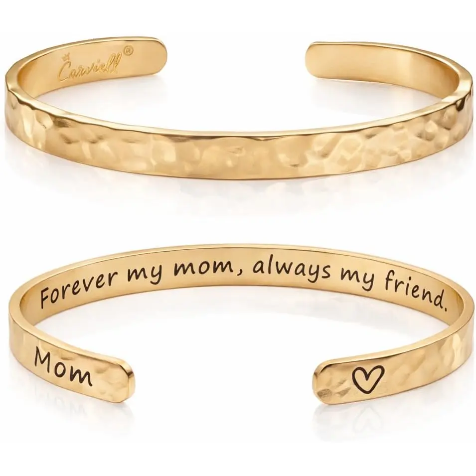 Engraved Cuff Bracelets for Women – Inspirational, Friendship, Love, Mom, Daughter, Sister, Christian, Graduation, Memorial & Wedding Gifts – 80+ Phrases – Stainless Steel, Gift-Ready