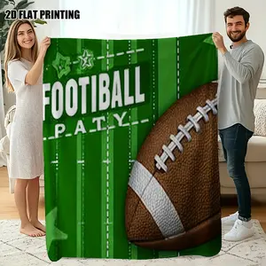 1pc Rugby Print Blanket Green White Field Striped Realistic Brown Design Soft Flannel All Season Bedspread for Bed Sofa Car Office Gift for Rugby Fans