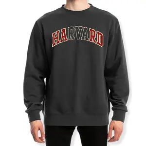 Embroidered Vintage-Inspired Harvard Distressed Design Unisex Crewneck Sweatshirt Casual Cotton Menswear Soft Menswear Soft Aesthetic Embroidery
