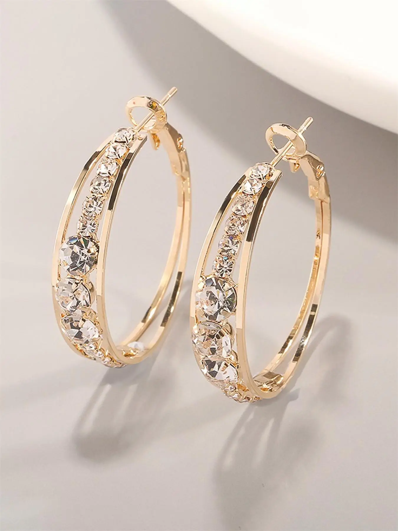 Fashion Rhinestone Decorated Hoop Earrings, Elegant Women's Anniversary Wedding Party Accessories, Minimalist Romantic Aesthetic Jewelry Gift for Her
