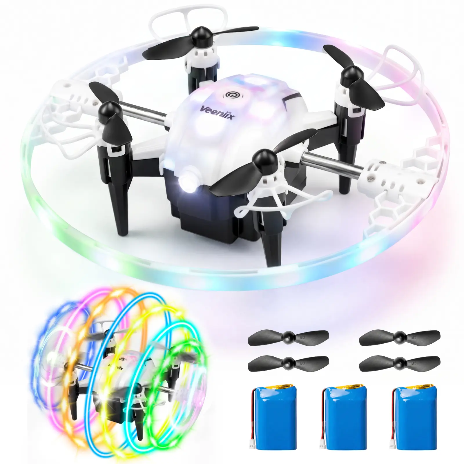 Veeniix FX-9 Kids' RC Quadcopter Drone, 360° RGB LED Lights, Altitude Hold, 1-Key Takeoff/Landing, Beginner-Friendly Easy-to-Fly Toy, Gift for Boys & Girls Cameras