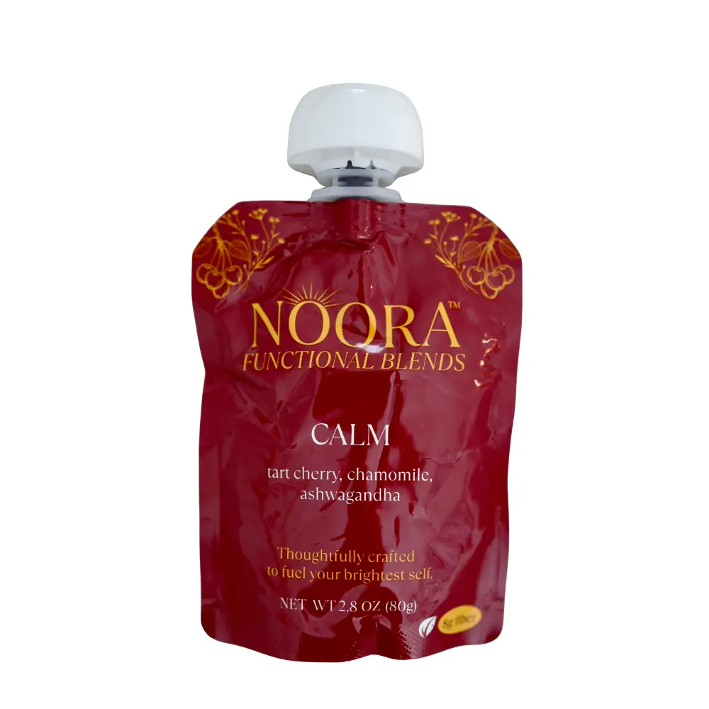 NOORA Blends Calm 8-Pack | 8G Fiber Per Pouch | Organic Tart Cherry, Chamomile & Ashwagandha | Fruit Functional Snack Pouches | No High-Intensity Sweeteners | Gut Health | Drink, Blend, Drizzle