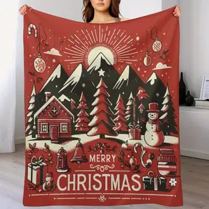 New Merry Christmas Throw Blanket, Burgundy Red Soft and Warm Christmas Blanket, Bed Sofa Throw Blanket, Air Conditioner Blanket, Small Lunch Blanket, Office Living Room Nap Home Travel Shawl Car Camping Picnic Lightweight Flannel Blanket, Red/ 1pc