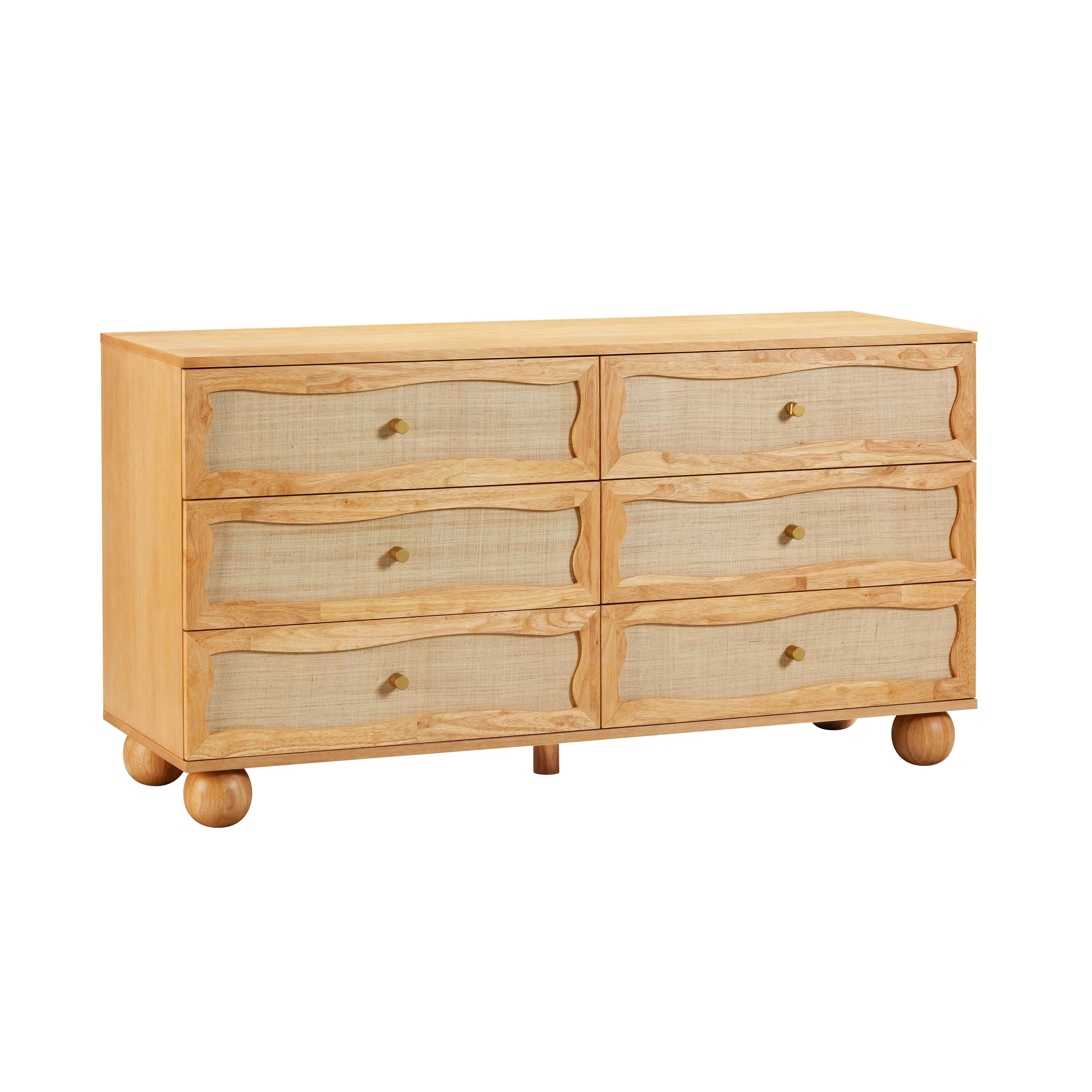 Grappa 62" Natural Wood & Raffia Wavy 6-Drawer Dresser Grappa 62" Natural Wood & Raffia Wavy 6-Drawer Dresser