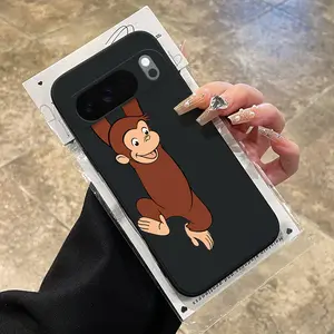 Rounded Edge Phone Case for Google Pixel 10 9 8 7 Pro A XL Joyful Hanging Monkey Pattern Full Body Protection Shockproof Soft Liquid Silicone Cover Cellphone Protective