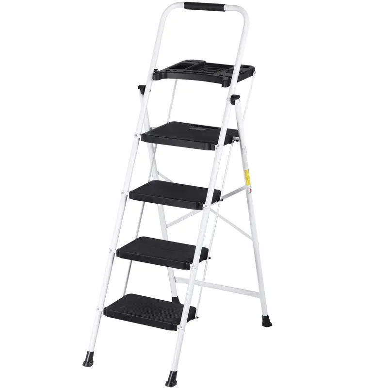 Segawe Folding Step Ladder for Home - Lightweight Foldable Portable Collapsible Metal Frame Ladder with 330lb Capacity, Lock-in Safety Auto Lock Buckle, Wide Antislip Pedals, Tool Tray, Tool Storage, Fits Tight Spaces (16 lbs)