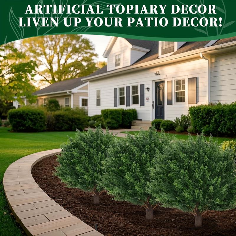 2 Pack Artificial Cedar Topiary Ball Trees with Ground Spike, UV Resistant Fake Bushes, Set of  Faux Cypress Fake Plants Faux Shrubs for Outdoor Indoor Front Porch Garden Decor.Floral Accent Decor
