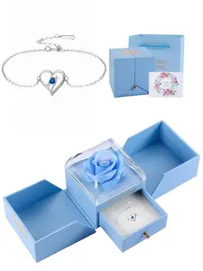 MOM Heartbeat · Blue Glow Simple luxury high-end heart-shaped MOM bracelet, elegant and warm.Paired with a surprise double-door preserved rose jewelry gift box.Ideal gift for birthdays, Mother’s Day and Valentine’s Day.