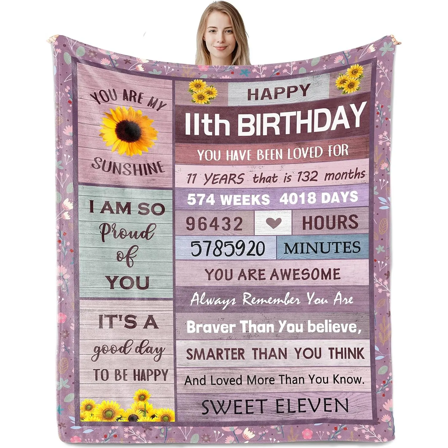 50x60 in Party Blanket, Festive Home Supply, Ideal 11th Birthday Gift for 11-Year-Old Girls, Party Supply
