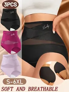 S-6XL large size underwear 1/2/3/4/5/6/7 PCS women's high waist shaping pants cross abdomen underwear comfortable breathable, hip lifting waist shaping sexy, mesh splicing Shapewear