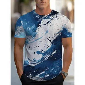 Loved by the Masses Men's Vintage Luxury Athletic Casual T-Shirt - Bold Blue Abstract Splatter Print, Breathable Regular Fit Short Sleeve Tee for Summer, Machine Washable, Everyday Summer Shirt, Lightweight Fabric