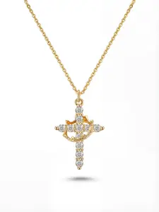 Rotatable Crown Cross CZ Pendant Necklace, Dainty Cross Necklace, Elegant Christian Faith Jewelry, Unisex Valentine's Day Gift for Him/Her/Mom(Random crown position)
