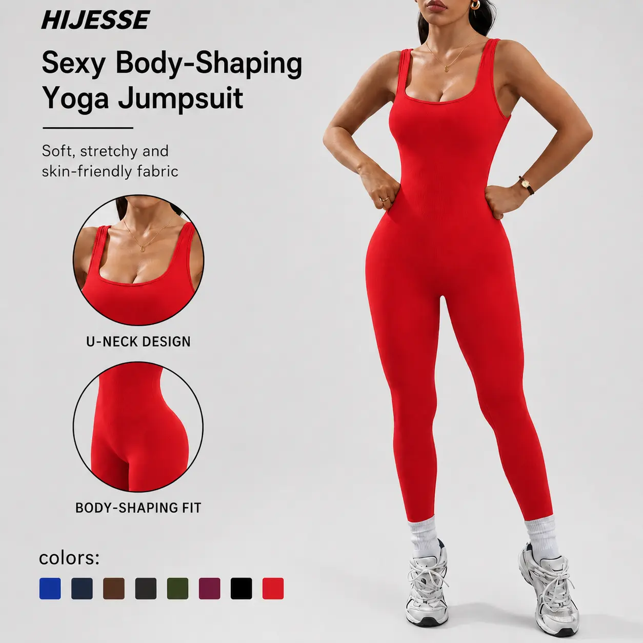 HIJESSE Ladies fashion seamless long yoga sleeveless jumpsuit two-piece, comfortable and breathable sleeveless, tight jumpsuit suitable for yoga gym exercise.