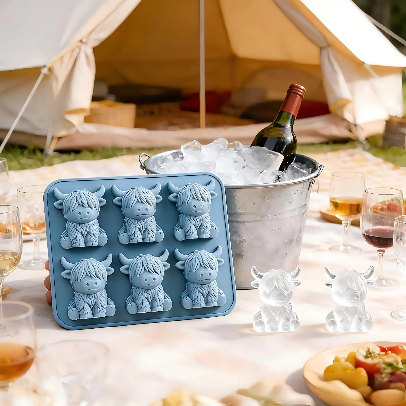 Creative Highland Cow Ice Cube Mold, Summer Drink Cocktail Ice Cube Mold, Cute Highland Cow Shape Ice Cube Mold, Home Bar Accessories, Ice Cube Maker, Ice Molds, 1pc