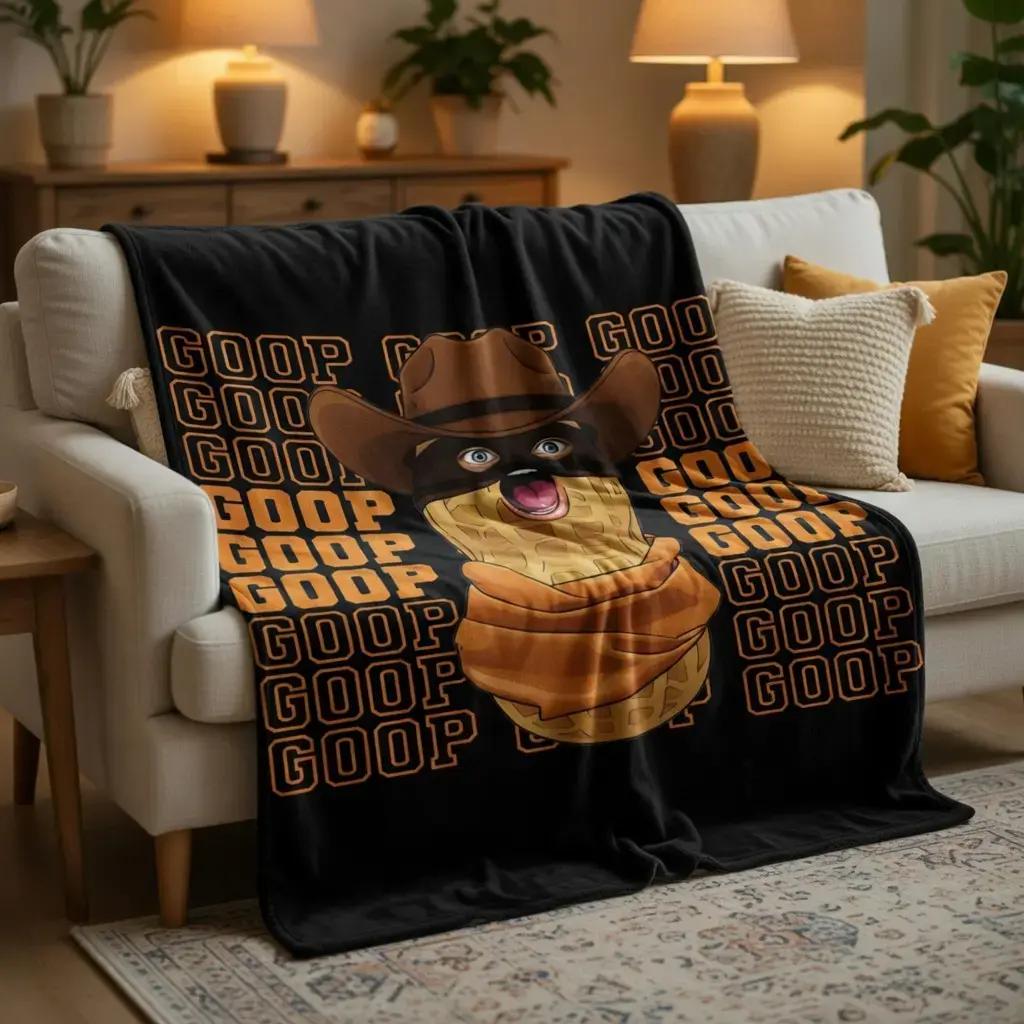 Goop Goop Cowboy Peanut Viral Meme Black Background Print Flannel Blanket Cooling Blanket Homegoods Soft Cozy For Bedroom Living Room Sofa For Meme Lovers Western Fans Perfect Gift