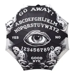 Ouija Go Away Skull Handle Umbrella - Gothic Compact Folding Automatic