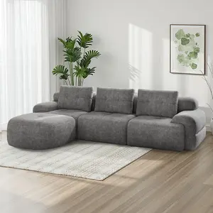 [Summervibes] 112'' Sage Green Modular Sectional Sofa with Chaise Full-Foam Structure Woven Texture Upholstery Oversized Modern Couch for Living Room Compression Packaging Design,Gifts for the Whole Family: Husband & Wife, Mom & Dad