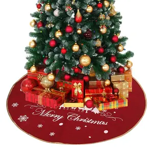 35 Inch Burlap Christmas Tree Skirt Buffalo Plaid , Tree Skirt with Santa Christmas Tree Decoration PIXNONTEA