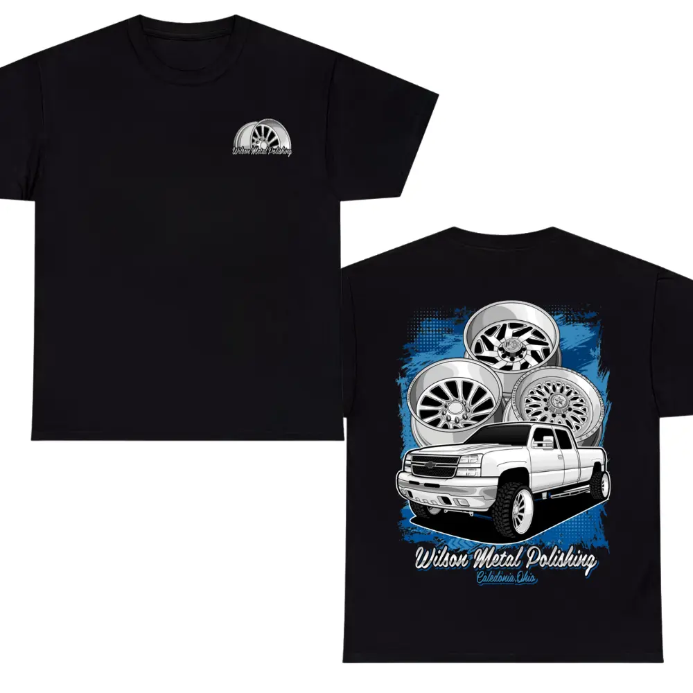 Wilson Metal Polishing T-Shirt – Chevy Truck Custom Wheels Graphic T-Shirt, Soft Cotton Shirt, Lifted Pickup Auto Apparel for Men Women, Truck Guy Gift
