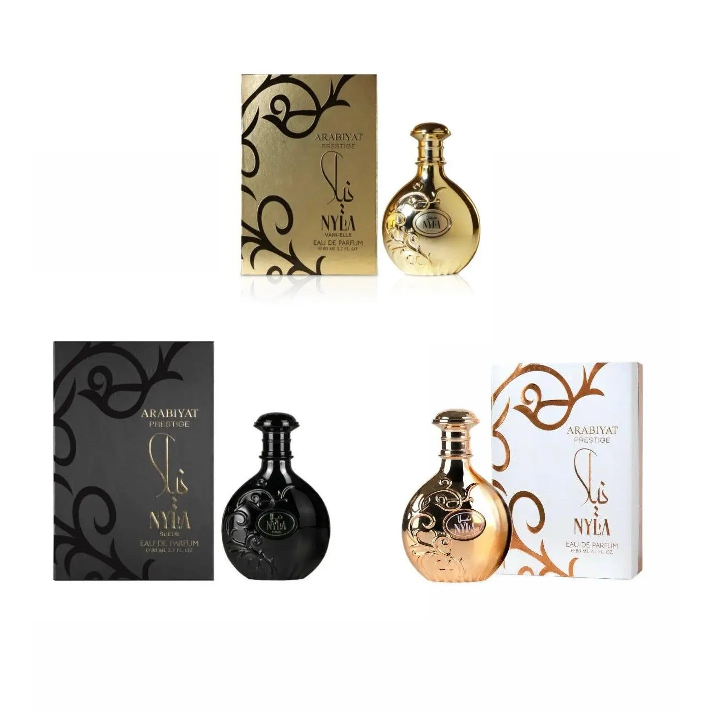 ARABIYAT PRESTIGE Women's 3PCS Nyla EDP Fragrance Set - 100ML (3.4 oz) Each, Gourmand Perfume, Bottle Fragrance Sets Eau de Parfum
