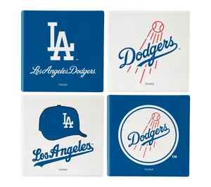 Evergreen 4 Piece MLB Team Ceramic Coaster Set with Wood Caddy